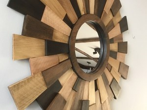 Handmade Rustic Farmhouse Bohemian Modern Rustic 4mm Thick Wooden Sunburst Decorative Wall <b>Mirror</b> for Living Room Bedroom Home - Product Image 1