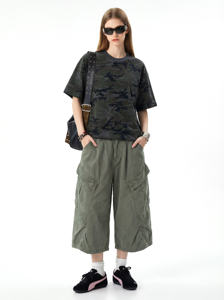 Burnt <b>Camouflage</b> Cotton <b>T</b> <b>Shirt</b> Men's Vintage Boxy Fit Round Neck Short Sleeve Summer Casual Streetwear Graphic Tee Wholesale - Product Image 3
