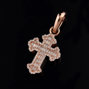 Pendentif croix en moissanite taille baguette, argent sterling 925 plaqué rhodium, style hip-hop, bijou unisexe pour cadeau et soirée - Product Image 1