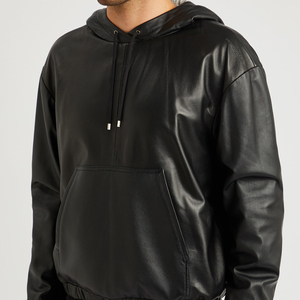Sweat-shirt unisexe noir à capuche coupe-vent en coton oversize, couleur unie décontractée avec poches, idéal pour l'hiver, anti-boulochage - Product Image 4