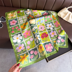 Customizable Hand Drawn Digital Print <b>Floral</b> Animal Bows Solid Silk Square <b>Scarf</b> Women Fashion Multifunctional Spring Summer - Product Image 1