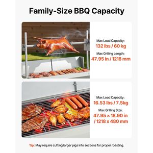 Barbecue rotatif extérieur 38W, capacité 132 LBS, rôtissoire à charbon pour porc et agneau, élément chauffant à 4 niveaux, 4 roues - Product Image 3