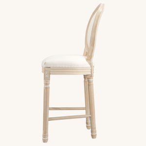 Set di 2 Sgabelli da Bar in Stile Country Francese in Legno con Seduta Imbottita Beige - Product Image 4
