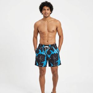 Shorts de Playa para Hombre de Secado Rápido, Diseño de Rayos Azules, con Cordón Ajustable, Casuales, 100% Poliéster, Corte Corto - Product Image 2