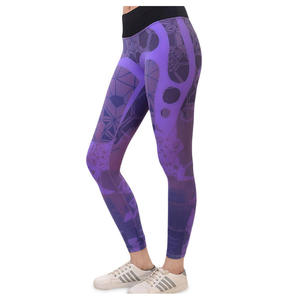 Leggings VYRRA taille mi-haute, longueur intégrale, extensibles, respirants, pour femme, avec empiècements en maille, violet et noir - Product Image 3