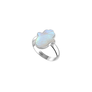 Bague en argent sterling 925 sertie de pierres de lune arc-en-ciel, forme Ahimsa, design classique, unisexe, pour les occasions de mariage et de fête - Product Image 1