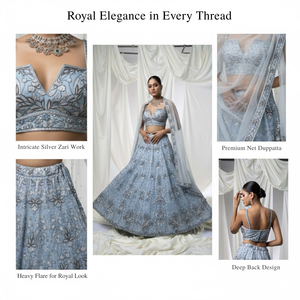Lehenga Choli indien haut de gamme pour mariage, vente en gros |   Tenue de mariée ornée et embellie avec un dupatta fluide en tulle transparent - Product Image 4