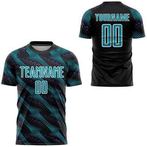 T-shirt de sport personnalisé par sublimation, motif diagonal noir et vert sarcelle, maillot d'équipe avec impression de nom et de numéro - Product Image 1