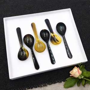 Petite cuillère en corne de buffle naturelle, fabriquée à la main avec une finition polie et des motifs naturels uniques pour le service. - Product Image 2