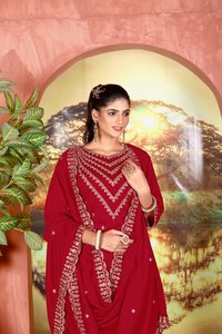 Salwar Kameez brodé bordeaux pour femme avec dupatta, tenue traditionnelle indienne et pakistanaise, coupe ample, longueur cheville, en coton, décontractée - Product Image 2