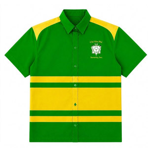 Chemise boutonnée rayée pour femme Chi Eta Phi Sorority, manches courtes, vert et jaune, style color block, décontractée, printemps-été - Product Image 1