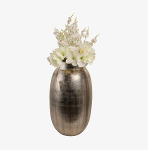 Jarrón Metálico Moderno Hecho a Mano en Plata y Bronce, Recipiente Ovalado Texturizado para Flores, Centro de Mesa de Lujo para Sala de Estar, Adorno de Mesa - Product Image 1