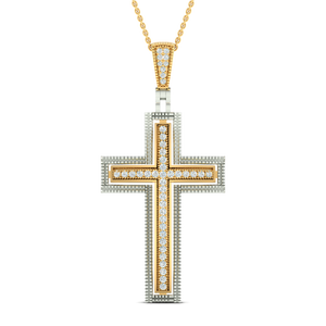 Collar con Colgante de Cruz de Plata de Ley 925 en Dos Tonos, Chapado en Oro y Rodio con Circonita Cúbica, Joyería Religiosa Cristiana - Product Image 1
