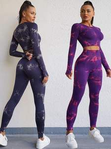 Custom Logo Womens Tie Dye Sports Suit High Waist Hip Lifting Yoga Leggings Set Breathable Tight Fitness Pants Outdoor Workout - Product Image 2