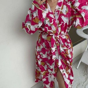 Bata Larga Estampada para Mujer, Estilo Boho, de Algodón Puro, Kimono de Verano, Estampado a Mano, Estilo Indio, para Playa, Cómoda - Product Image 2