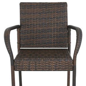 Chaise haute moderne et robuste en rotin brun tressé avec accoudoirs et dossier, pour extérieur, patio, détente - Product Image 2