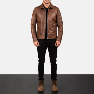 High Quality Distressed Genuine Lambskin Brown <b>Men's</b> Leather Jacket Wholesale OEM Serviced Winter Season jacket for <b>men</b> - Product Image 2