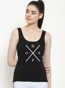 Camiseta sin mangas negra para mujer con estampado de letras blancas, cuello redondo, informal, para entrenamiento, transpirable, de poliéster tejido - Product Image 3