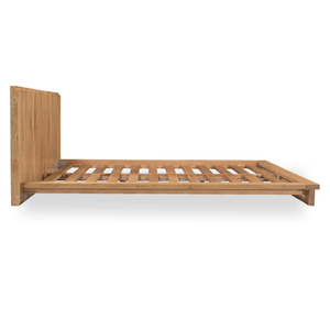 Cama de Plataforma Minimalista Amangiri de Madera de Teca Sólida con Cabecera Tapizada, Diseño Moderno de Perfil Bajo, Contemporáneo - Product Image 3