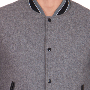 Unisex Grey Black Geometric Patchwork Varsity <b>Jacket</b> Wool Sleeves Hooded Casual Baseball Style <b>Winter</b> Warm Woolen Outerwear - Product Image 4