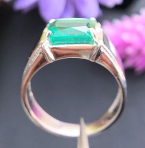 Mens <b>Emerald</b> Engagement <b>Ring</b> 925 Sterling <b>Silver</b> Gold Plated 8x10 MM Radiant Cut 3 Carat Luxury Prong Setting Wedding Party - Product Image 5