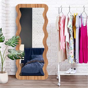 Modern Wavy Full Length Wooden <b>Floor</b> <b>Mirror</b> Handmade Natural Wood Decorative <b>Standing</b> <b>Mirror</b> - Product Image 6