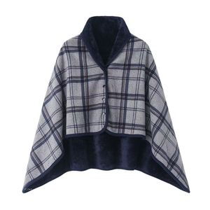 Couverture Sherpa à carreaux portable, cape en flanelle avec boutons, motif gris et blanc, vêtement d'extérieur pour un confort douillet - Product Image 4