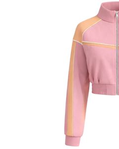 Chaqueta deportiva corta rosa melocotón para mujer, con cremallera, para gimnasio, fitness, ropa deportiva, con rayas en contraste, para entrenamiento, fabricante. - Product Image 3