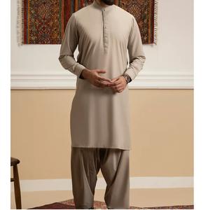 Traje Tradicional Étnico Transpirable para Hombre, Kameez Shalwar Liso, Vestido de Boda para Exteriores, Conjunto de 2 Piezas de Color Sólido, Salwar Kameez para Hombre - Product Image 1