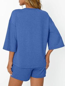Ensemble t-shirt et short unisexe grande taille décontracté respirant en coton tricoté 100% à col rond et manches courtes coupe classique - Product Image 5
