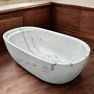 Bañera de Lujo de Mármol Sólido Tallada a Mano, Ecológica, con Desagüe, para Baños de Villas y Apartamentos, Diseño Independiente - Product Image 1