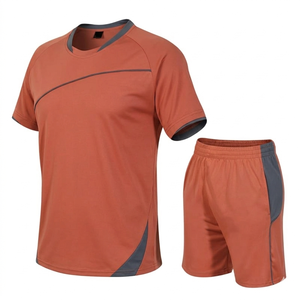 Men's Orange Moisture Wicking Short Sleeve <b>T</b>-<b>Shirt</b> and Shorts Set Crew Neck Elastic Waist Solid Color Block <b>Polyester</b> Summer - Product Image 1