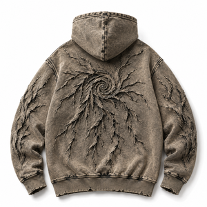 Sweat-shirt à capuche pour homme, style streetwear, lourd, avec motif 3D embossé, effet vintage, design attrayant. - Product Image 2