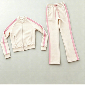 Top Quality Wholesale <b>Women</b> Yellow <b>Velour</b> Hooded Zip Up <b>Tracksuit</b> Set Long Sleeve Calf Length Pants Two Piece Outfit - Product Image 6