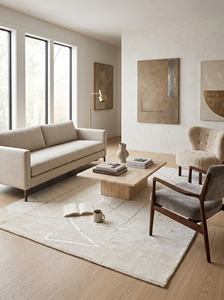 Modern Handmade Tibetan Wool <b>Rug</b> Ivory Geometric <b>Abstract</b> Thick Latex Backing Luxury Minimalist Area <b>Rug</b> for Wholesale - Product Image 1