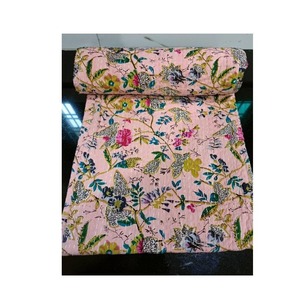 Indian Handmade New Pink Floral Kantha Quilt Bohemian <b>Throw</b> for Bed Sleeping Available at Wholesale Price - Product Image 1