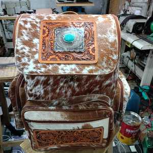 Mochila de Piel con Estampado Floral, Color Bronceado, Estilo Bohemio, con Flecos, Cierre de Cremallera, para Uso Diario, Bolso de Mujer - Product Image 2