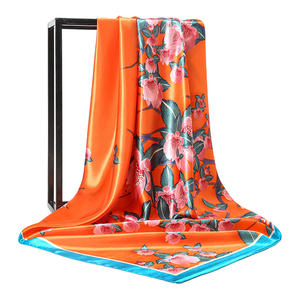 90cmゴールド & ピンクペイズリーシルクスカーフボヘミアン柄スクエアサテン感じショール女性用 - Product Image 5