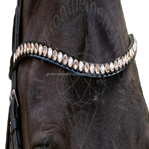 Banda para cejas de caballo ecuestre de cuero ligero de alta calidad con cristales redondos dorados cadena mega Bling banda para cejas de caballo de cuero - Product Image 4