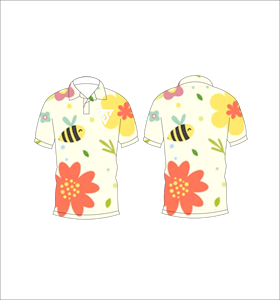 เสื้อโปโลผู้ชายลายผึ้งและลายดอกไม้ แขนสั้นลำลองสำหรับฤดูร้อน สีครีม ลายการ์ตูนดอกไม้ เสื้อยืดกอล์ฟ - Product Image 6