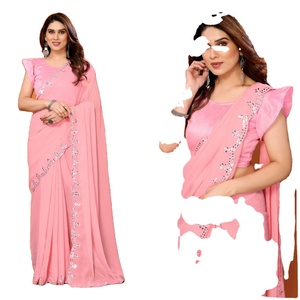 Elegante estilo étnico Georgette Bandana con patrón floral y espejo encaje trabajo hermosa tela sedosa - Product Image 2