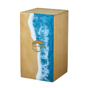 Urne funéraire artisanale en résine et bois naturel, motif vague océanique, pour cendres humaines, par AYAANS - Product Image 5