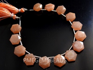 100% piedra lunar de melocotón Natural facetado hexágono Briolette 14 piezas hebra 11X11MM piedra suelta naranja aproximada para pulsera hecha a mano - Product Image 2