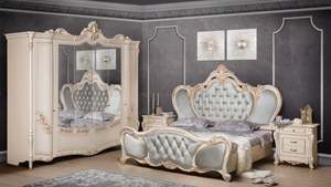 Muebles de dormitorio antiguos, juego de dormitorio con acabado clásico marrón, diseño de cama y dormitorio - Product Image 4
