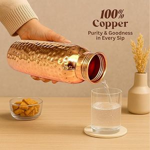 Copper Water Bottle Hammered Finish Round Insulated 17cm Outdoor <b>Drinking</b> Bottle - Product Image 4