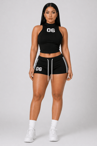 Women <b>Red</b> Sport Set Sleeveless <b>Crop</b> <b>Top</b> Shorts Custom Activewear Two Piece Gym Outfit OEM Supplier - Product Image 6