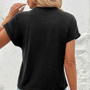 T-shirt pour femme noir à imprimé cœur en strass, coupe ample, décontracté, manches courtes, col rond, à porter au printemps et en été - Product Image 3