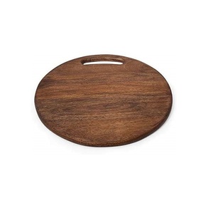 Assiette de service ronde en bois antique, finition naturelle, grand plat pour servir les aliments, plateau à pizza, vaisselle pour la maison et les hôtels - Product Image 4