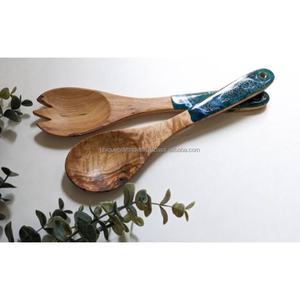 Vagues élégantes émaux manguier bois ustensiles de table Premium salle à manger bicolore brillant enduit émail poignée cuillère ensemble d'outils de cuisine - Product Image 3