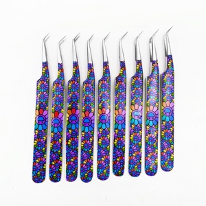 Pince à épiler RMI en acier inoxydable à pointe en fibre, 45 degrés, à pointe dentelée, pour cils et sourcils, option logo personnalisé, vente en gros - Product Image 5